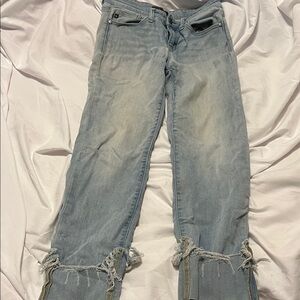 Judy Blue Light Blue Frayed Hem Straight Leg Jeans